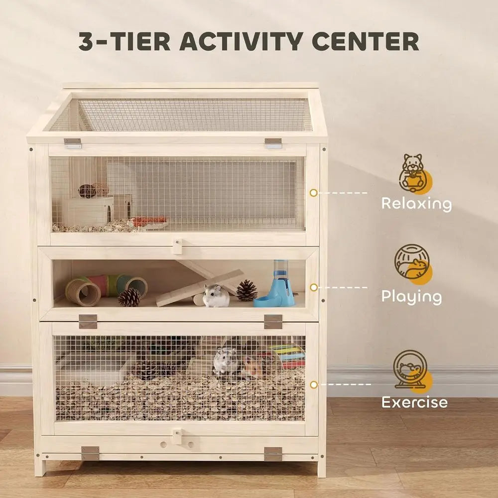 Large 3-Tier Wooden Pet Cage