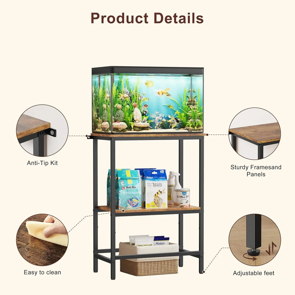 Fish Tank Stand for 10 Gallon, Heavy Duty Aquarium Stand with Storage Shelves, Sturdy One-Piece Top, 21.2"L x 11.8"W x 29.3"H
