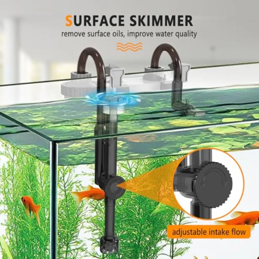 Quiet Hang On Back Aquarium Filter 5-30 Gallon Small Fish Tank Canister Filter with Surface Skimmer Spray Bar 3 Floss Pads Bio