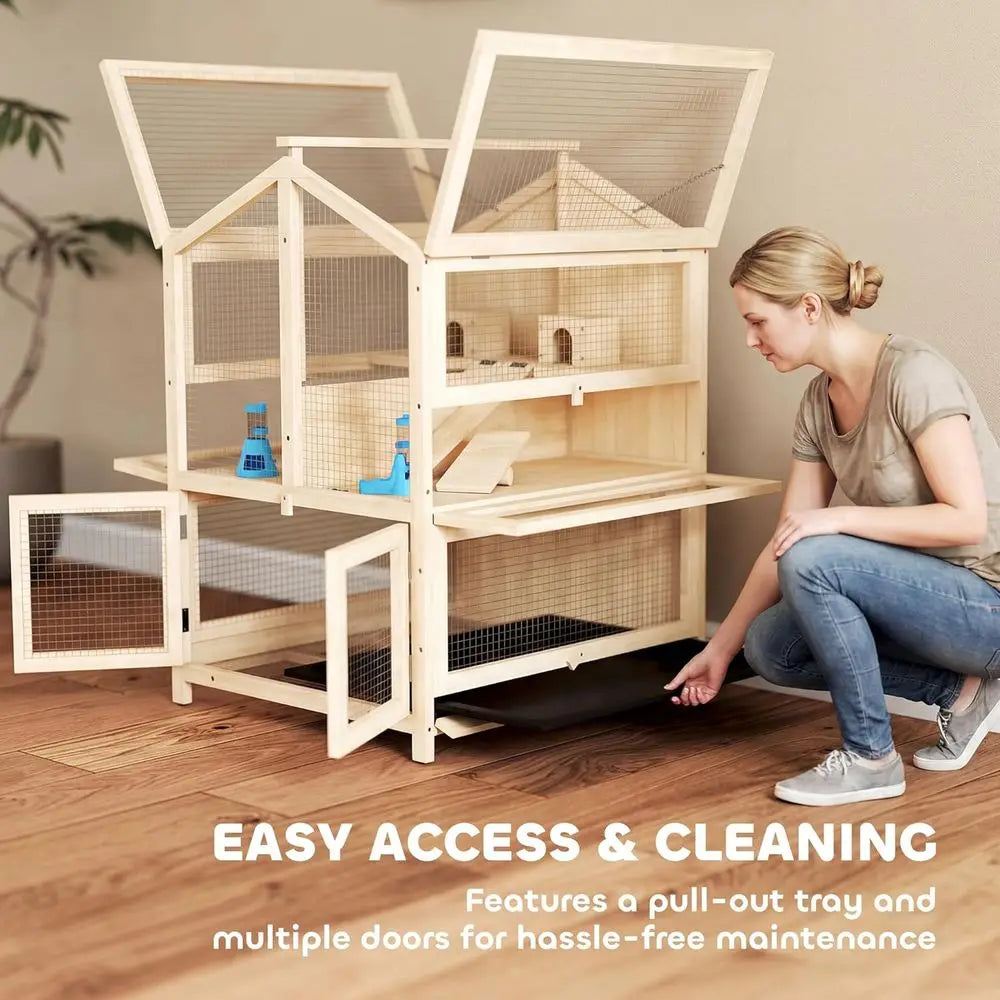 Large 3-Tier Wooden Pet Cage