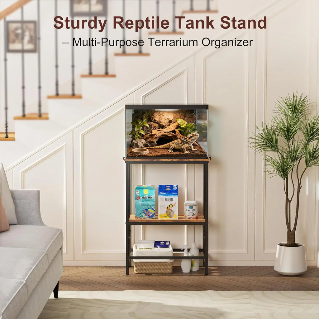 Fish Tank Stand for 10 Gallon, Heavy Duty Aquarium Stand with Storage Shelves, Sturdy One-Piece Top, 21.2"L x 11.8"W x 29.3"H