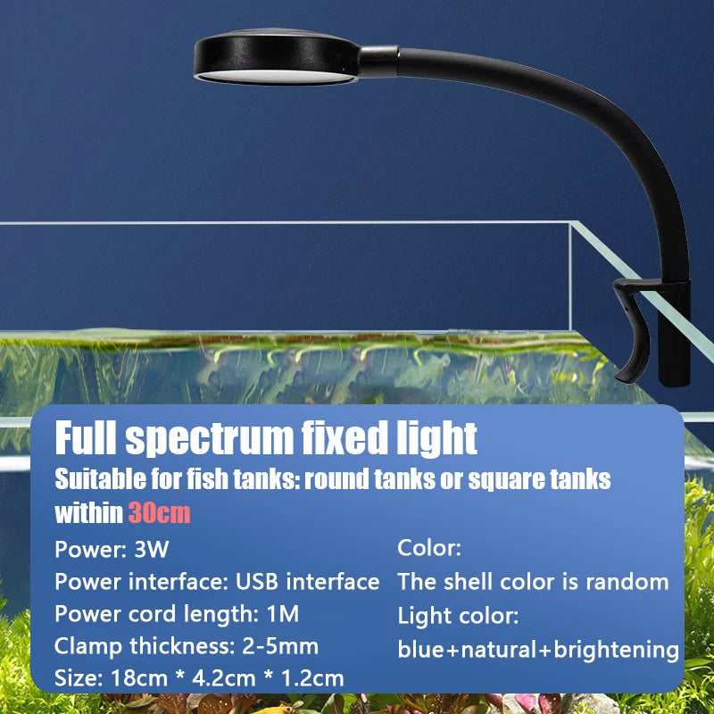 USB Fish Tank Small Clip Light Water Grass Light LED 3/5/7W Color Changing Adjustable Light Splash Proof Restore Natural Colors