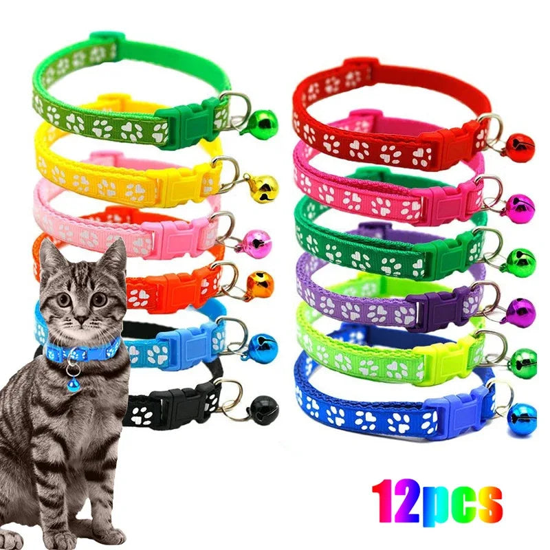 3pcs Pet Collar With Bell Footprints Colorful