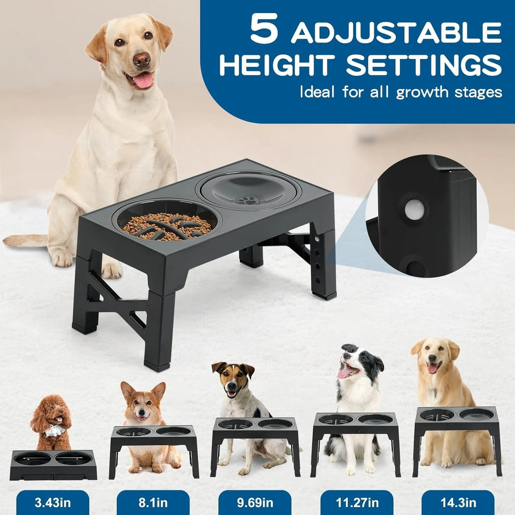 3-in-1 Elevated Slow Feeder Dog Bowls for Food and Water