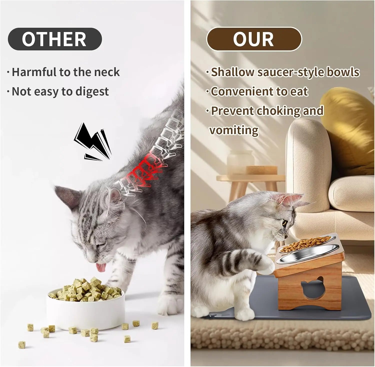 Tilted Elevated Pet Bowls with Silicone Mat