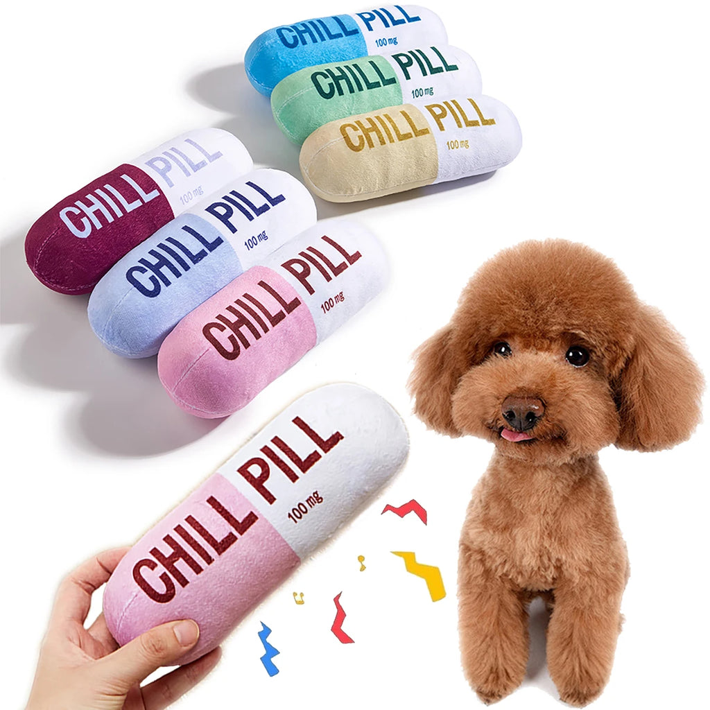 Interactive Plush Pill-Shaped Dog Toy with Squeaker