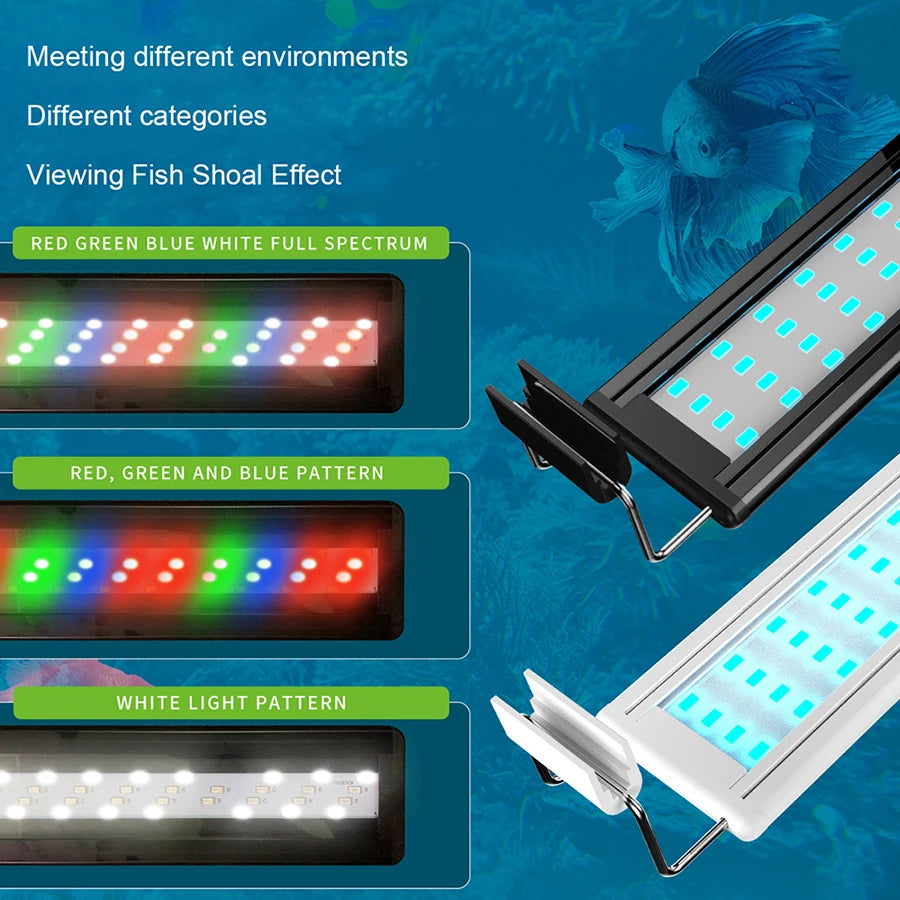 38cm 5W LED Aquarium Light For Plants Adjustable 3 Colors Extendable Fish Tank Light Suitable For 40-50cm Fish Tanks