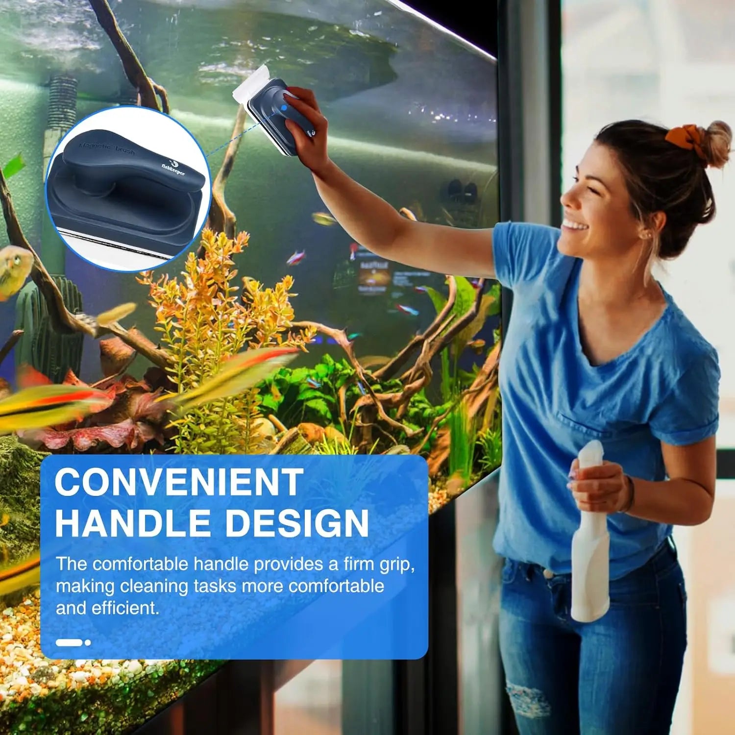 Strong Magnetic Glass Cleaner Brush for Aquariums, Fish Tank Algae Magnet with 2 Detachable Scrapers