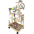 5 Layers Large Bird Playstand with Wheel Natural Wood Parrot Playground Parakeet Perch Stand Small Bird Playgym with Ladder Toy