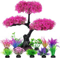 Artificial Aquarium Plants Decor Set, Cherry Blossom Tree Hide Accessories for Goldfish Betta Fish Tank