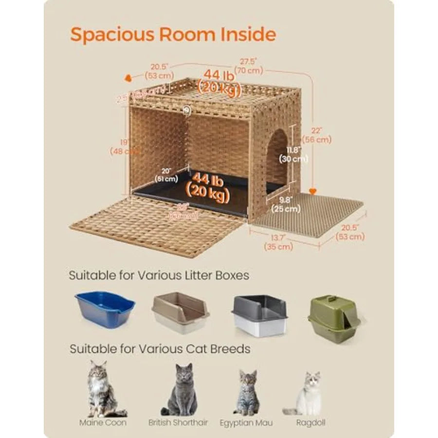 Handwoven Rattan Hidden Litter Box Furniture