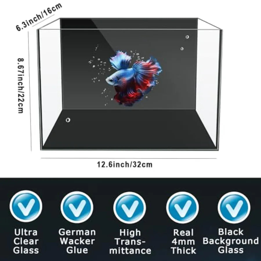 3 Gallon 12.6" L Fish Nano Glass Aquarium with Separator Plate for Betta Multi-Functional Square Fish Tank with Filter LED Ligh