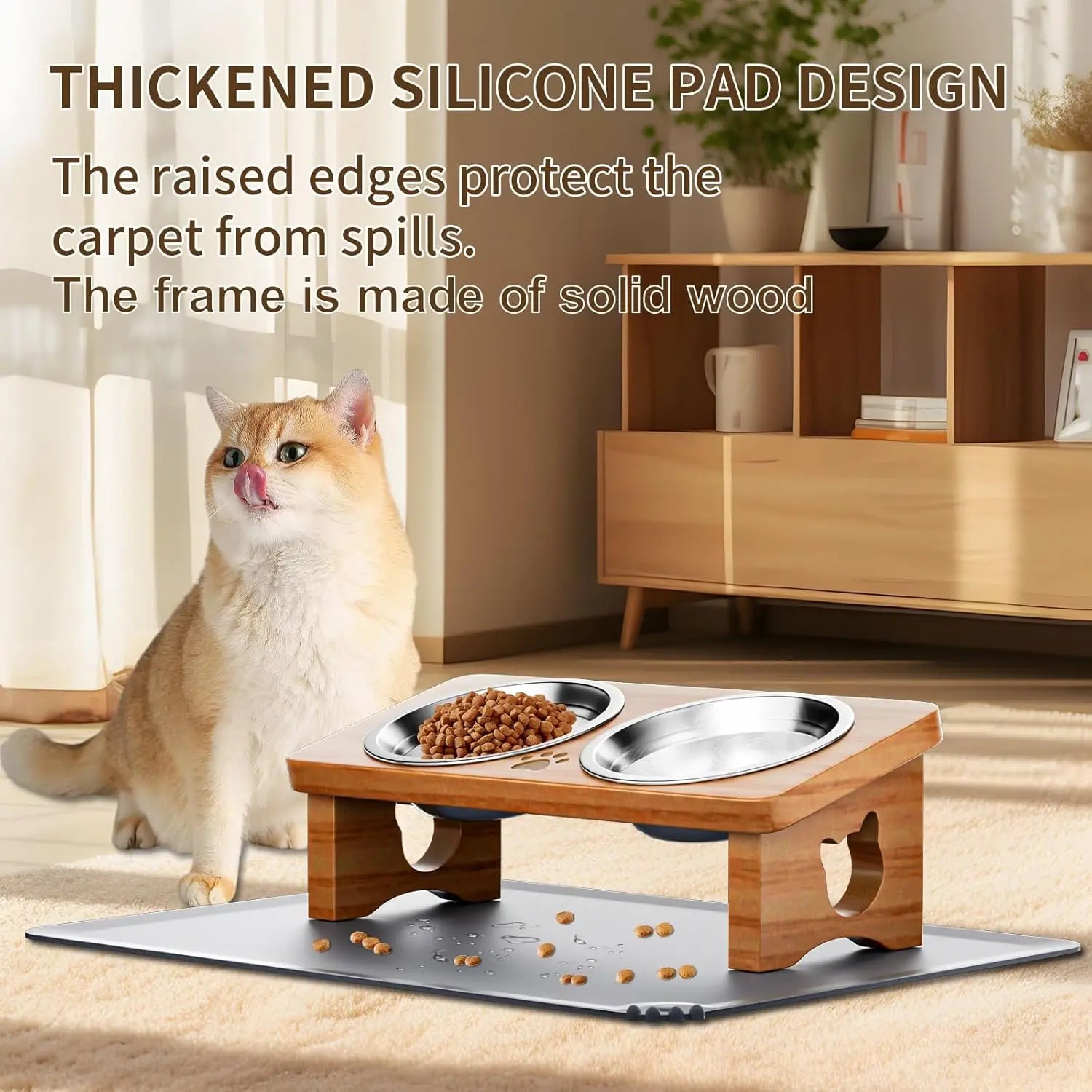 Tilted Elevated Pet Bowls with Silicone Mat