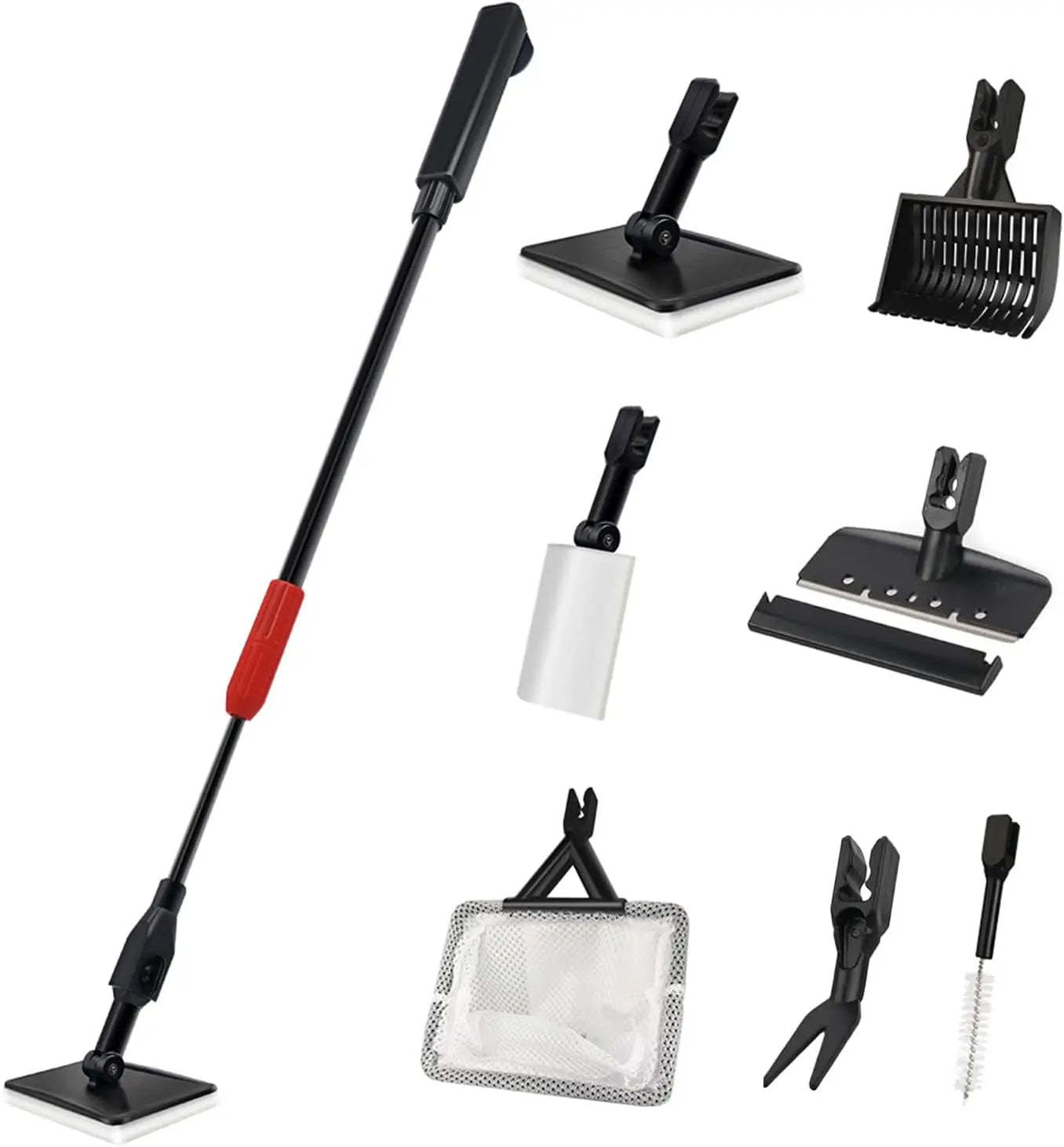 7-in-1 Aquarium Cleaning Kit with Adjustable Long Handle,Sponge Brush,Scraper,Tube Brush,Gravel Rake for Fish Tank Maintenance