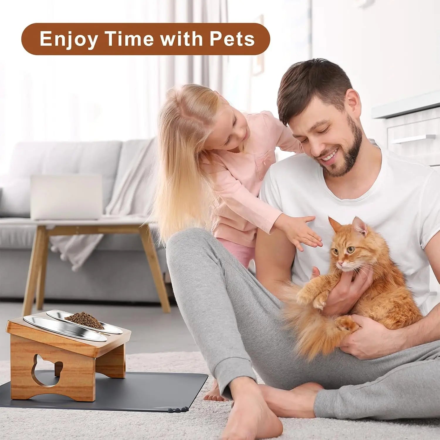Tilted Elevated Pet Bowls with Silicone Mat