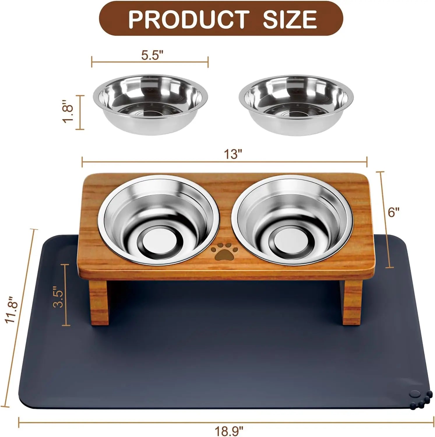 Tilted Elevated Pet Bowls with Silicone Mat