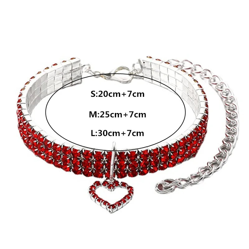 Three Row Elastic Rhinestone Pet Collars