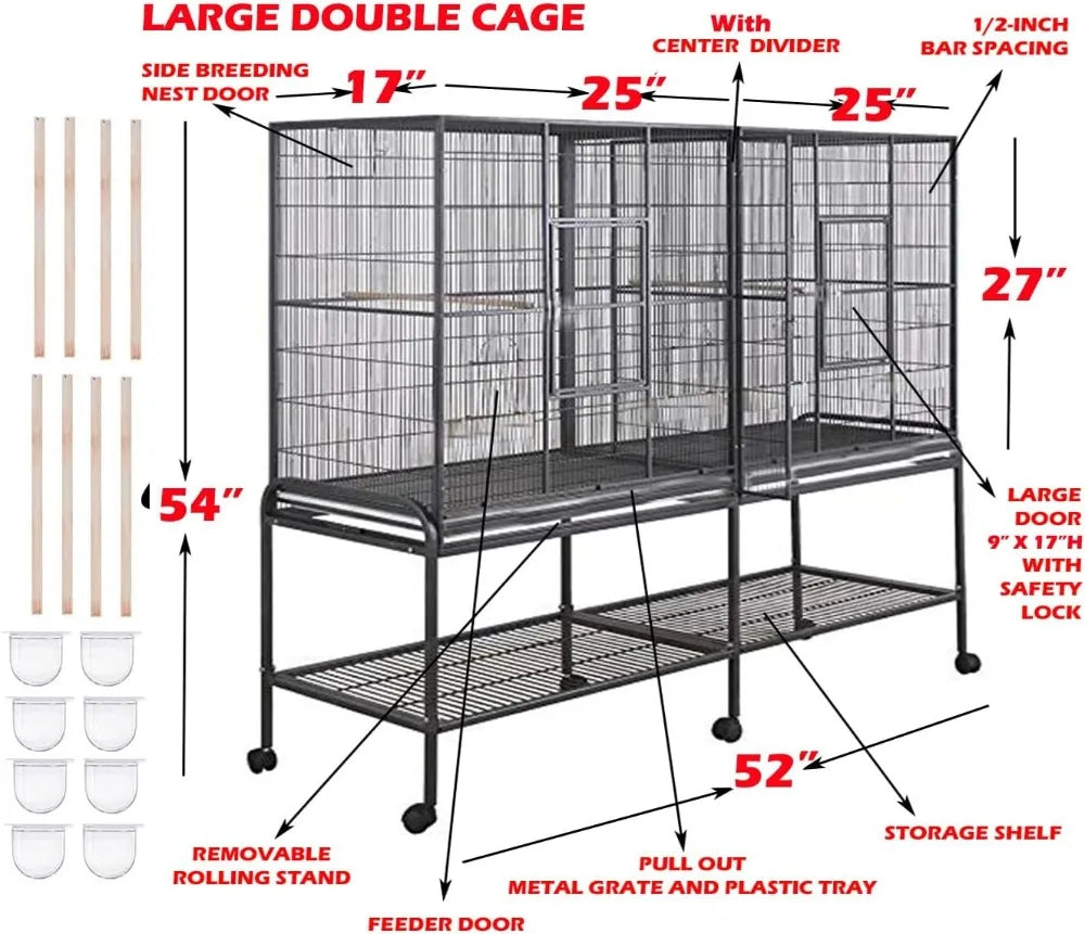 Large Double Flight Bird Cage with Center Divider