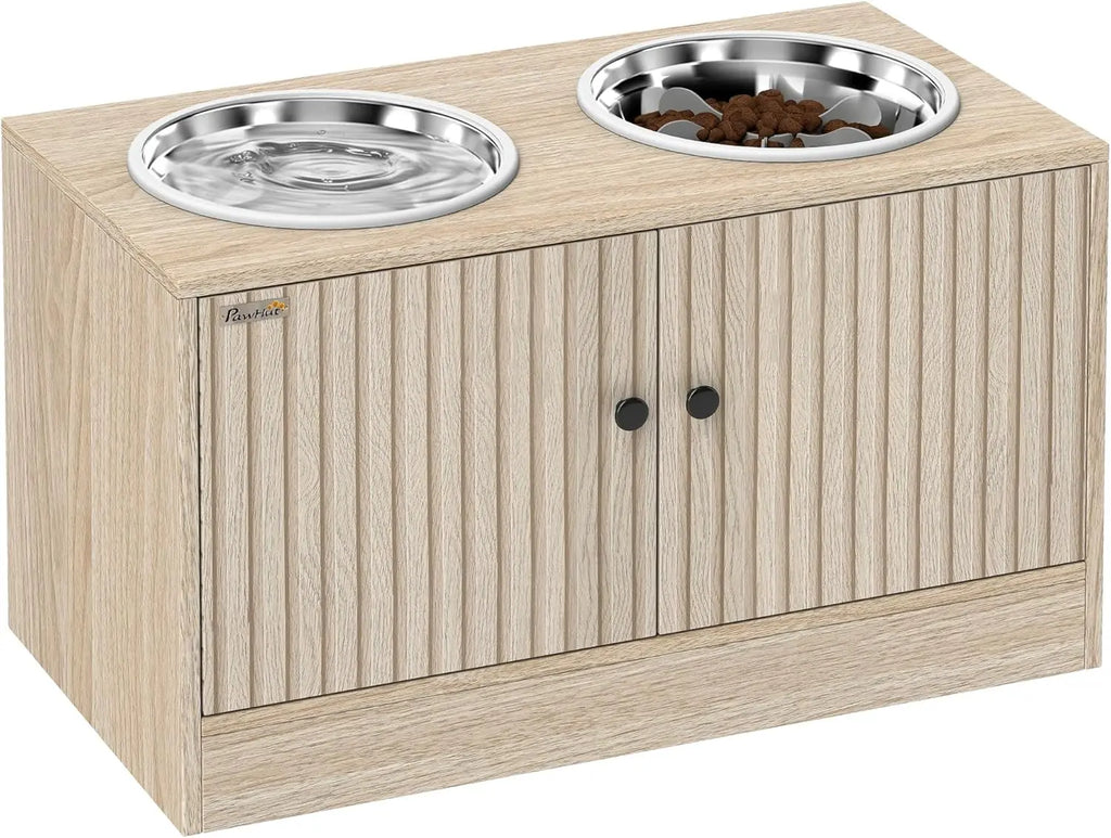 Elevated Dog Bowls with Storage Cabinet