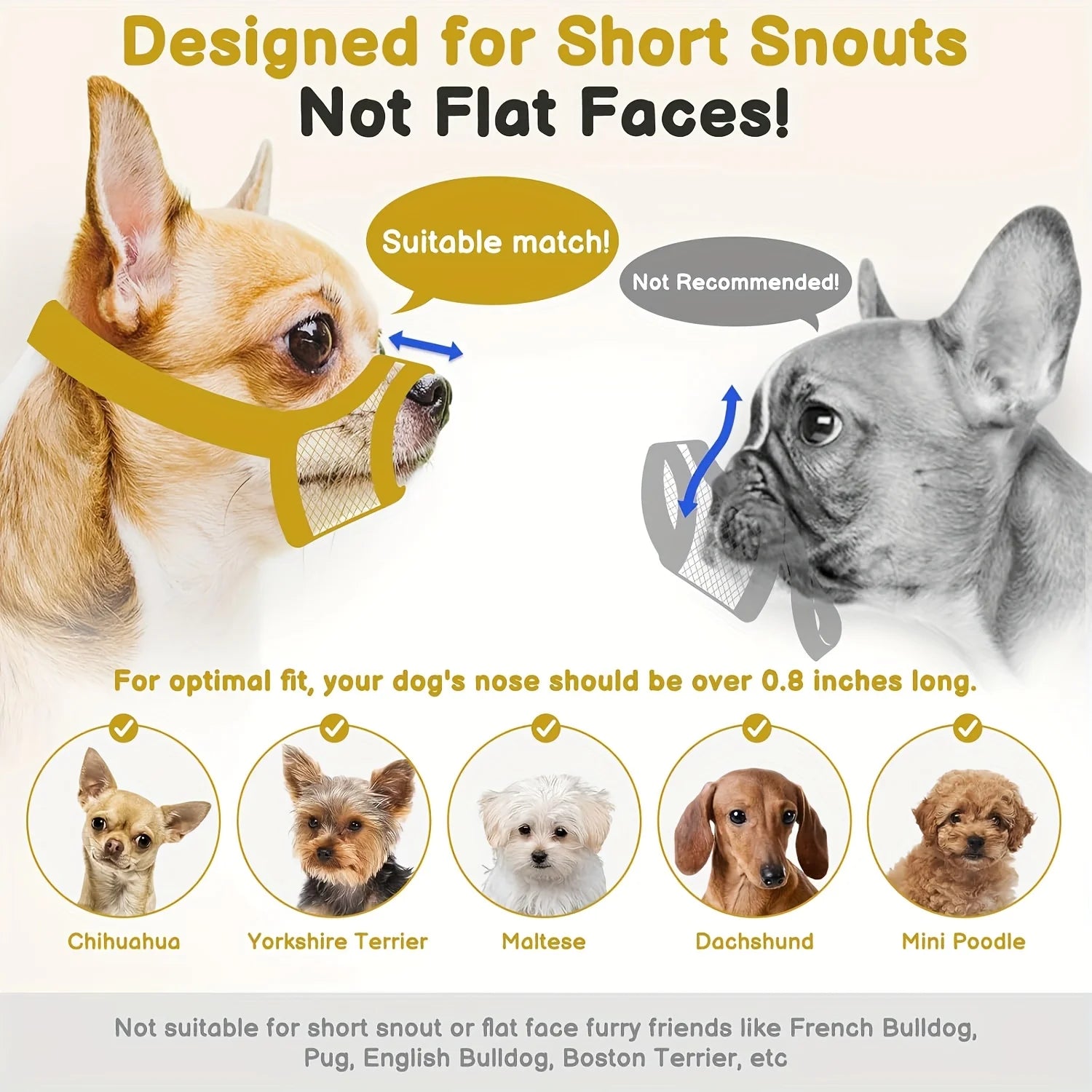 Anti-Biting, Mesh Muzzle for Short Snout