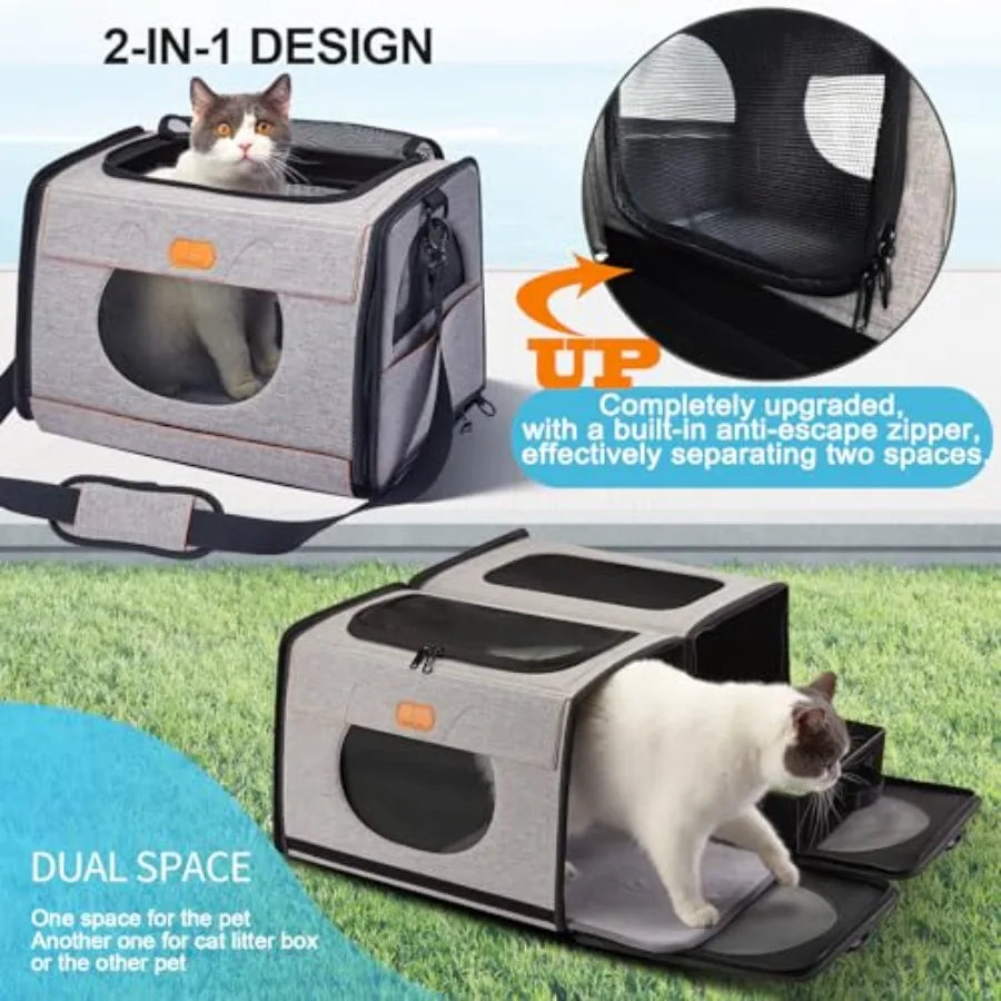 Large Pet Carrier with Litter Box for Car Travel