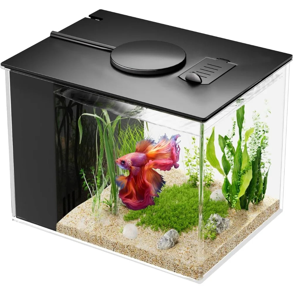 One Gallon Acrylic Nano Aquarium Kit with Filter Pump LED Light for Small Fish Shrimp Plants Black