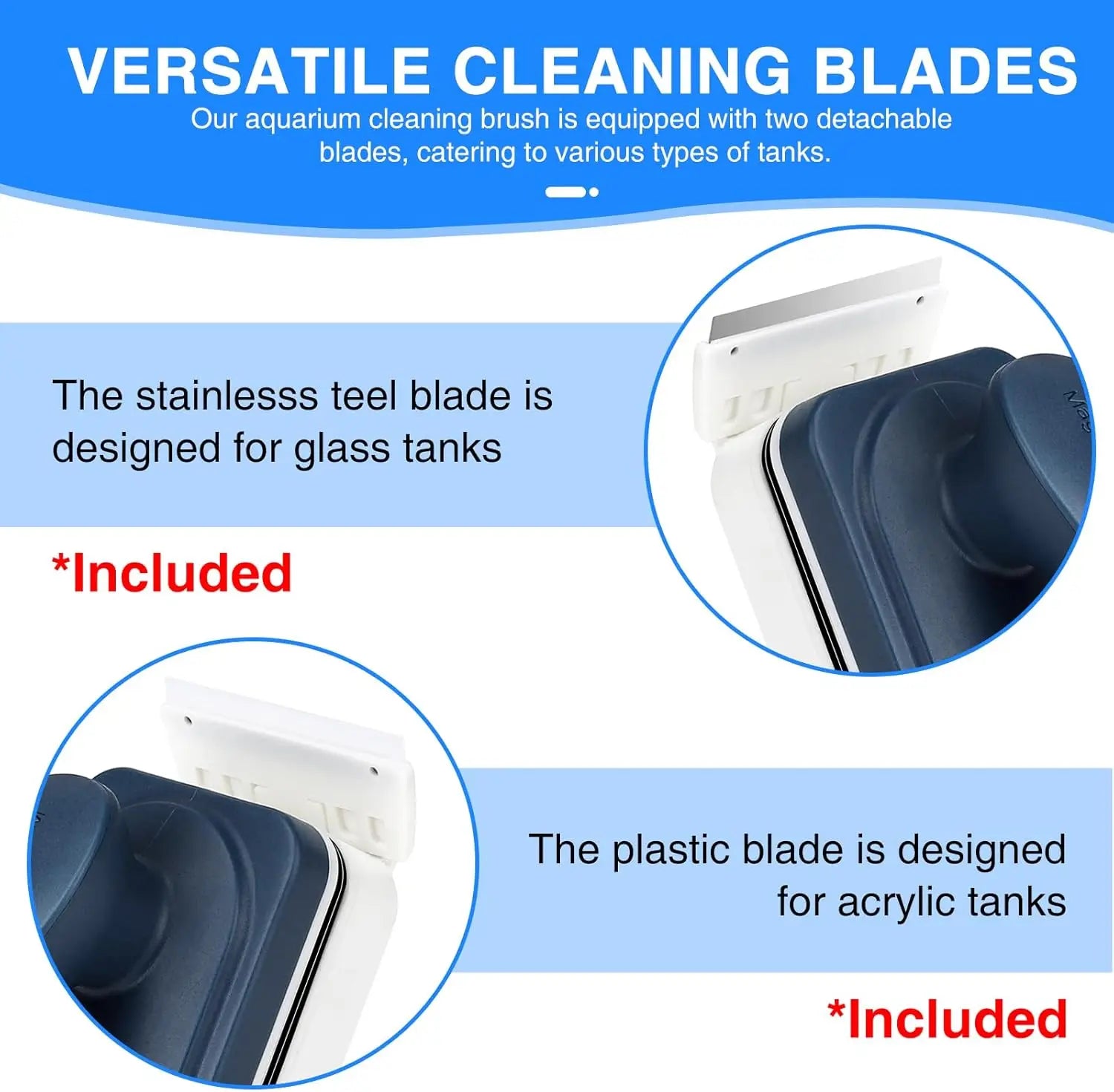 Strong Magnetic Glass Cleaner Brush for Aquariums, Fish Tank Algae Magnet with 2 Detachable Scrapers