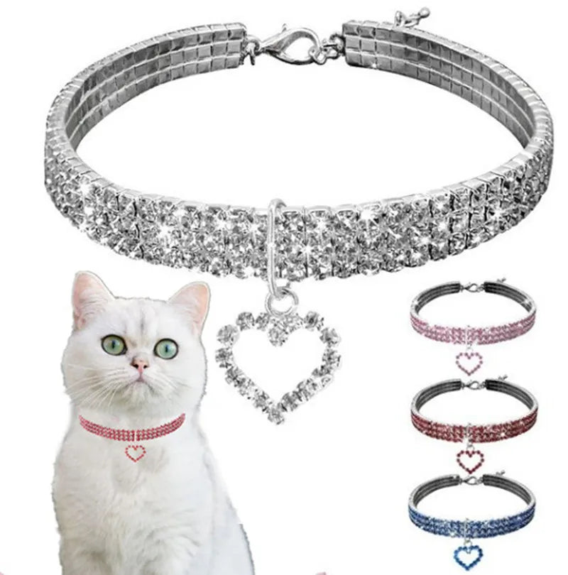 Three Row Elastic Rhinestone Pet Collars