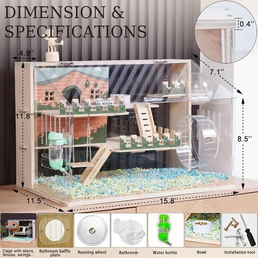 11 in 1 Wooden Hamster Cage with All Accessories