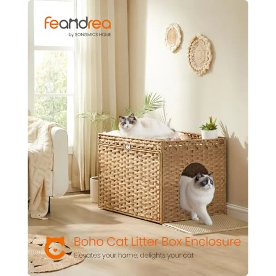Handwoven Rattan Hidden Litter Box Furniture