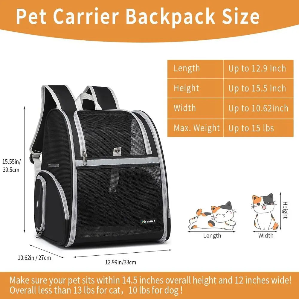 Collapsible Pet Backpack Carrier with Ventilated Mesh and Safety Leash