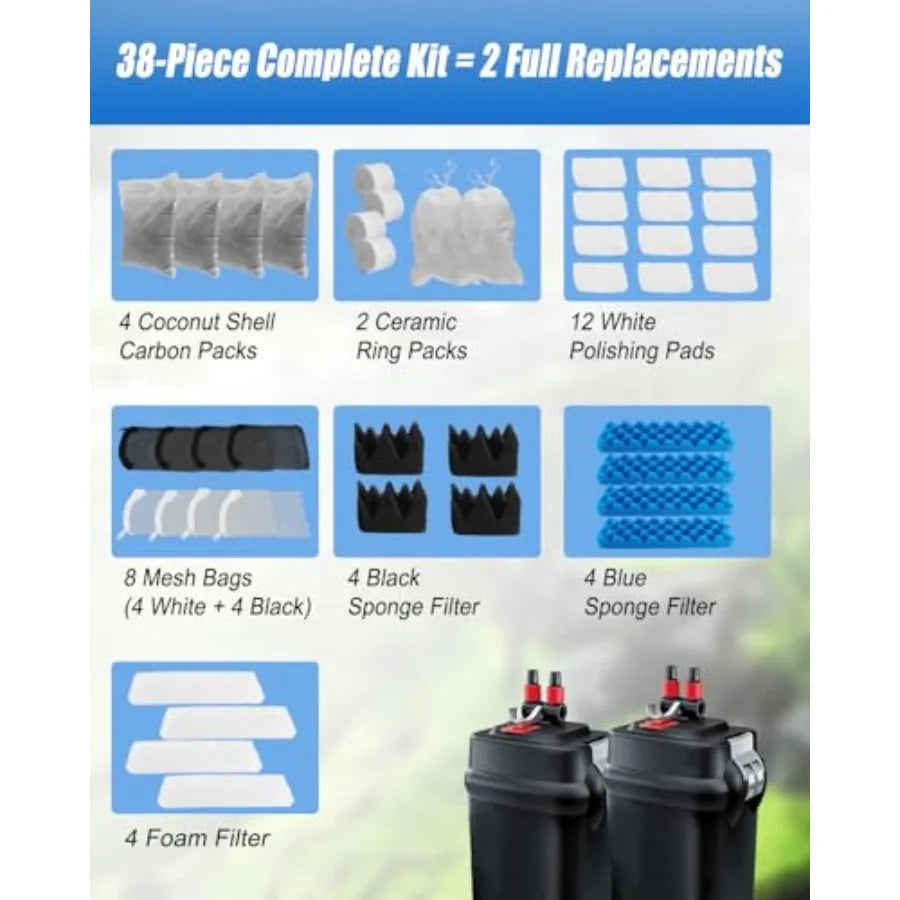 38 Pack Aquarium Filter Media Kit Fit for Fluval 406 407 Canister Filters Includes Water Polishing Pad Bio Foam Pad Foam Blocks
