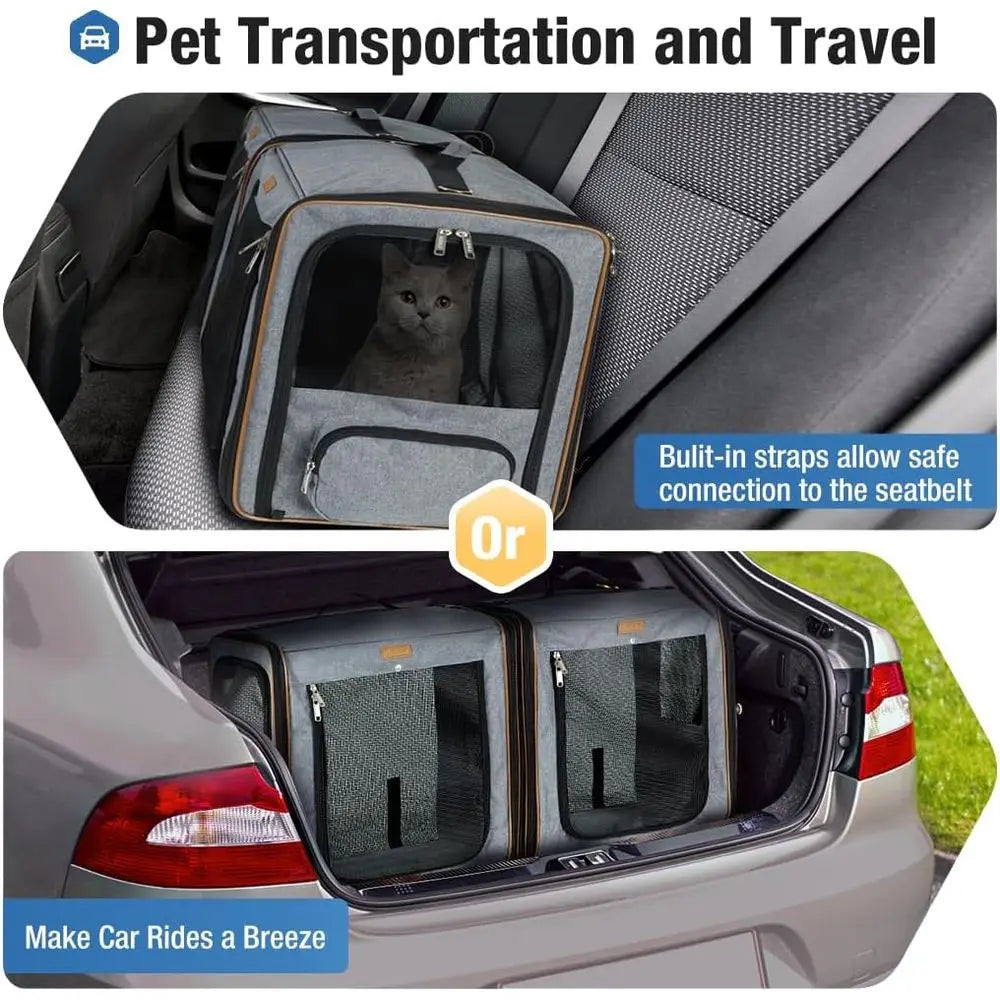 Dual-Compartment Pet Carrier with Built-In Litter Box for Travel, Grey