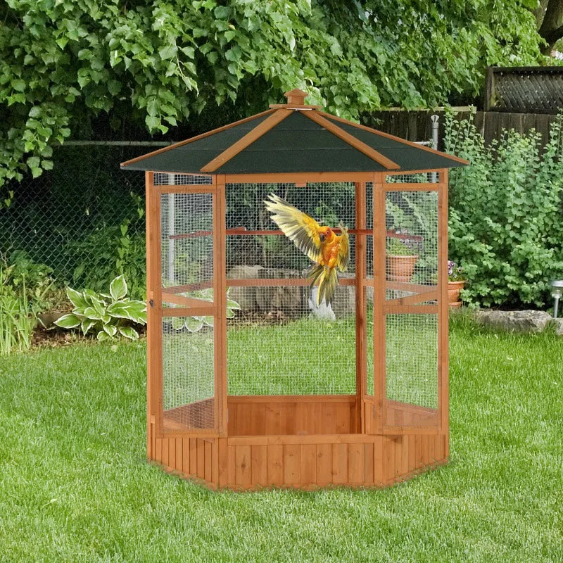 Hexagonal Outdoor Wooden Aviary