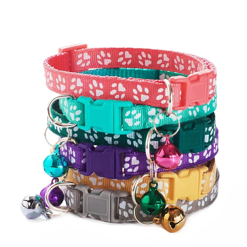 3pcs Pet Collar With Bell Footprints Colorful