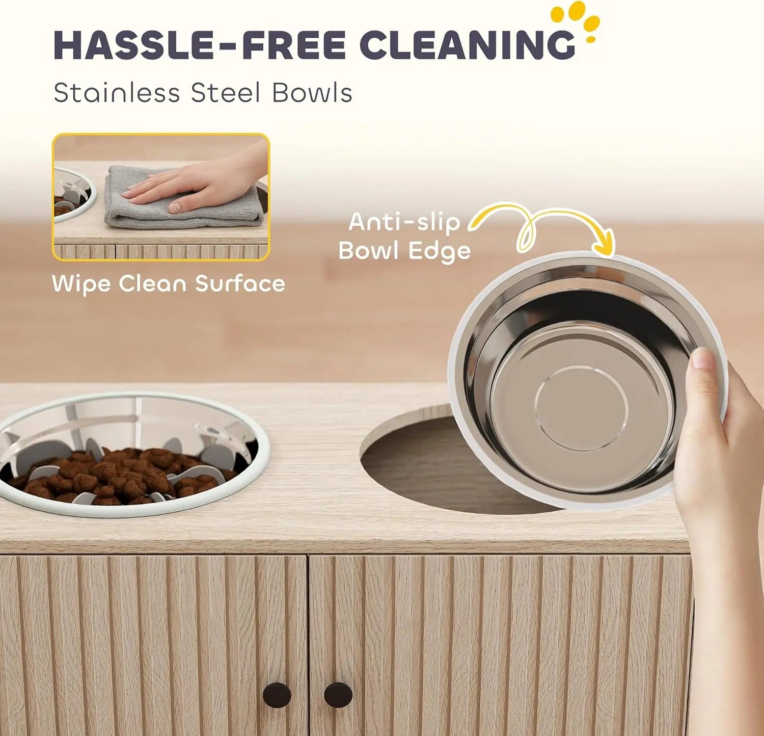 Elevated Dog Bowls with Storage Cabinet