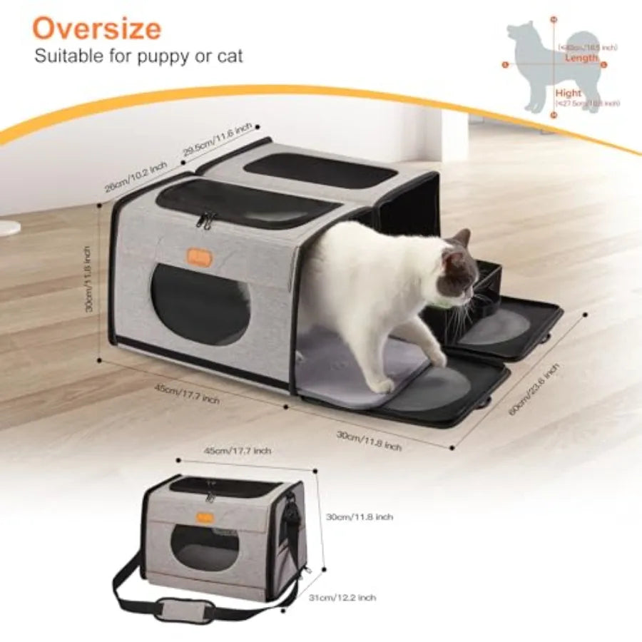Large Pet Carrier with Litter Box for Car Travel