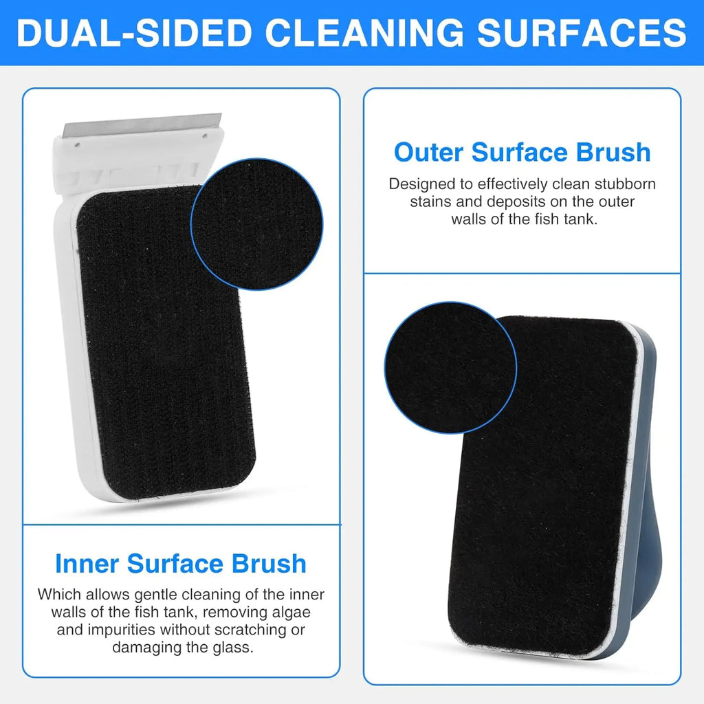Strong Magnetic Glass Cleaner Brush for Aquariums, Fish Tank Algae Magnet with 2 Detachable Scrapers