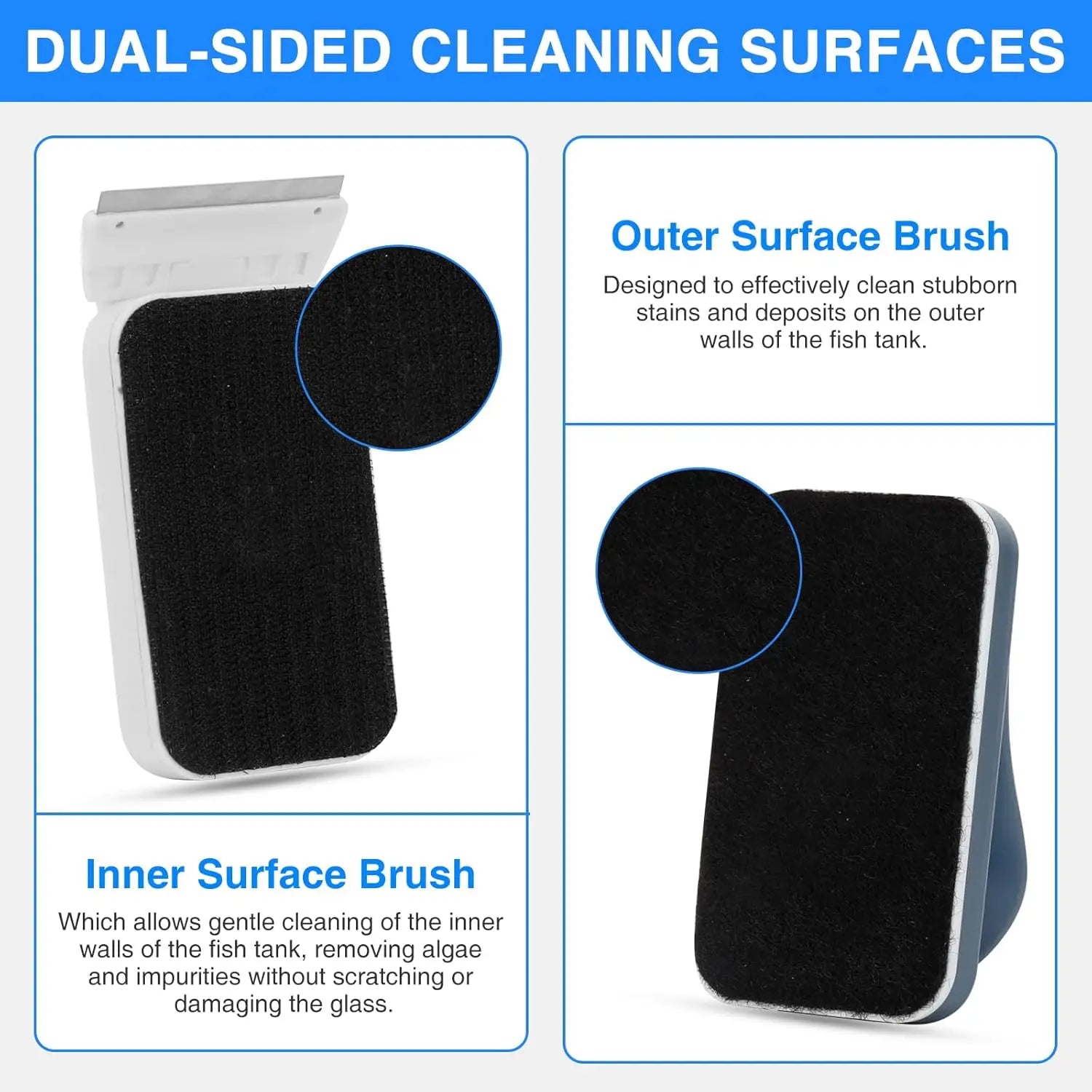 Strong Magnetic Glass Cleaner Brush for Aquariums, Fish Tank Algae Magnet with 2 Detachable Scrapers