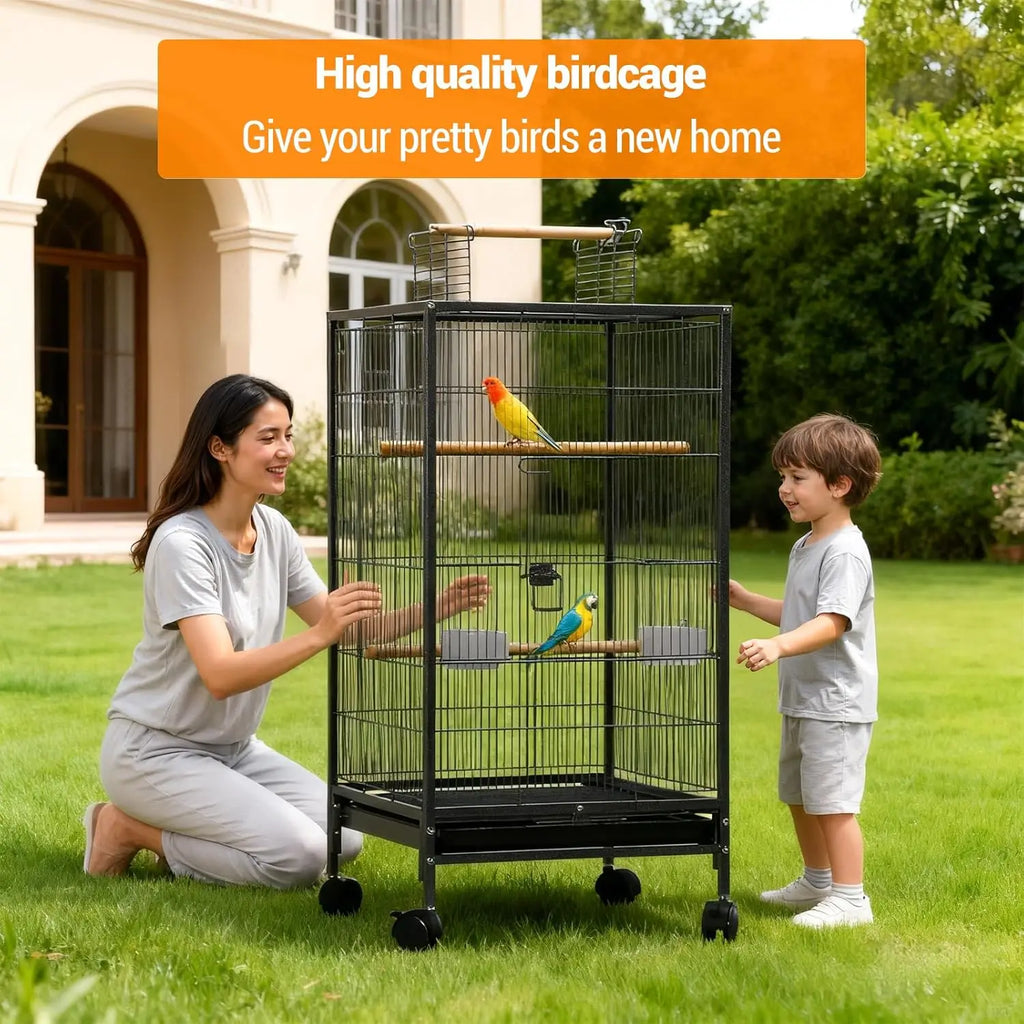 Open Top Bird Cage with Rolling Stand