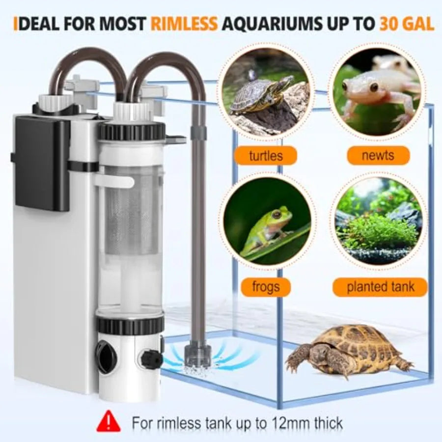 Quiet Hang On Back Aquarium Filter 5-30 Gallon Small Fish Tank Canister Filter with Surface Skimmer Spray Bar 3 Floss Pads Bio