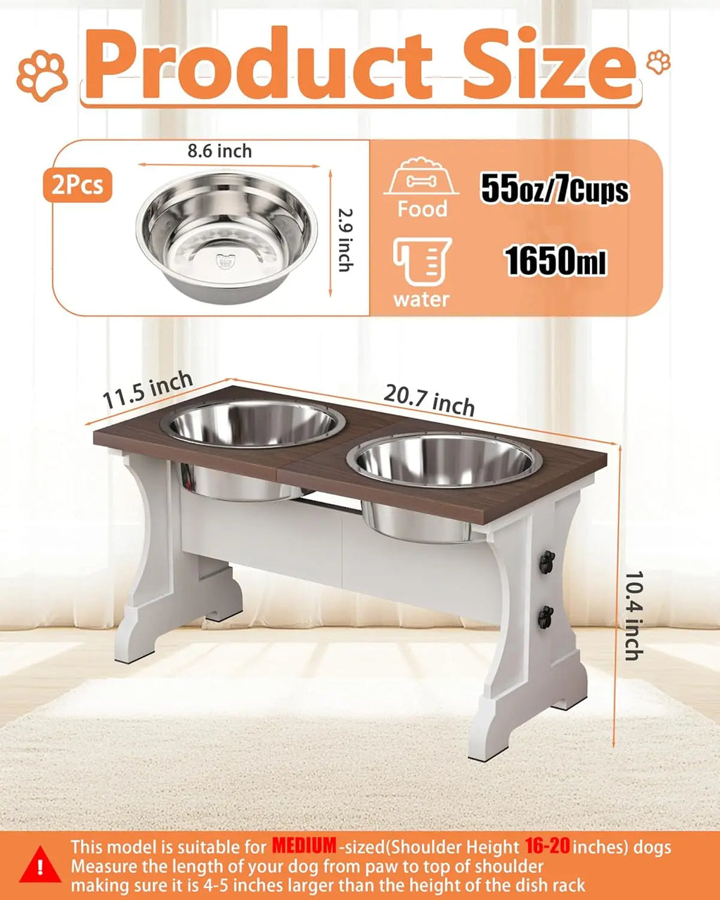 Elevated Stand with 2 Stainless Steel Bowls