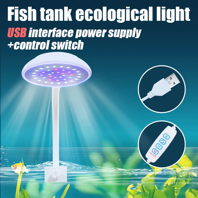 USB Fish Tank Small Clip Light Water Grass Light LED 3/5/7W Color Changing Adjustable Light Splash Proof Restore Natural Colors