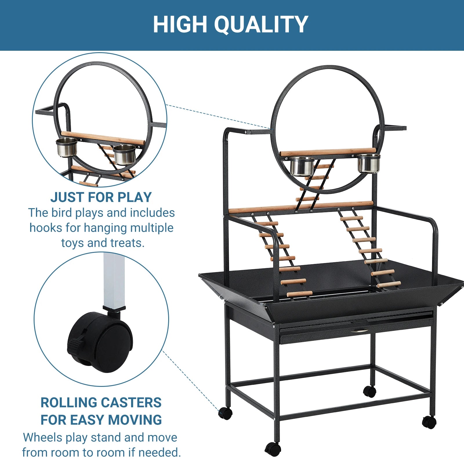Extra Large Bird Cage with Rolling Stand Spacious Wrought Iron