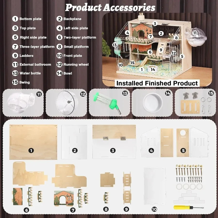 11 in 1 Wooden Hamster Cage with All Accessories