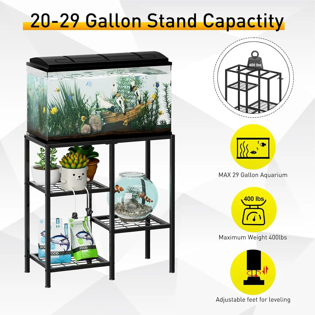20 Gallon Metal Aquarium Stand, 3-Tier Fish Tank Rack for Reptile Terrariums in Living Room or Office