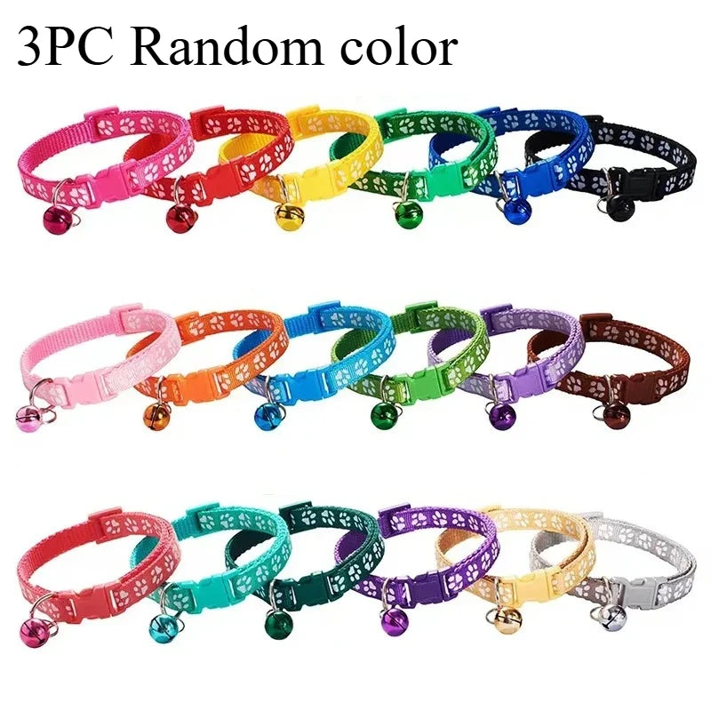 3pcs Pet Collar With Bell Footprints Colorful