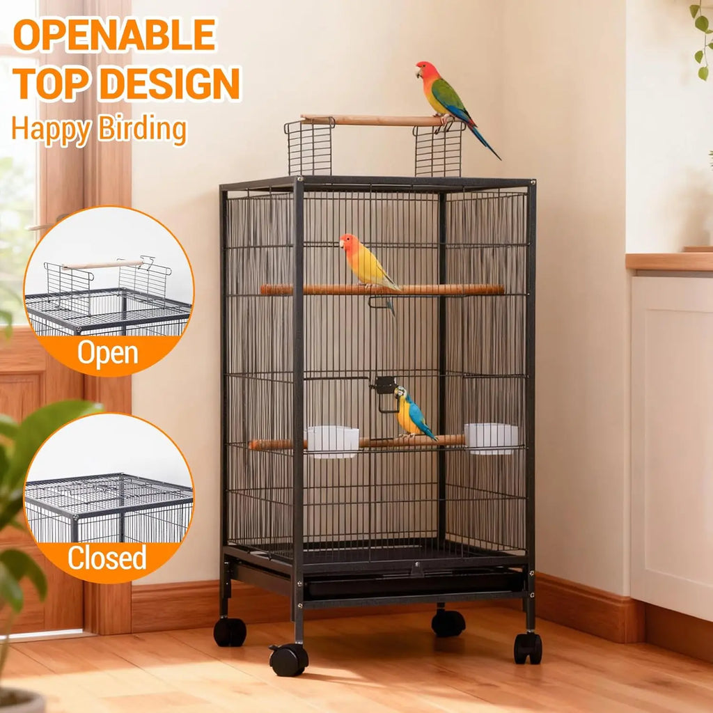 Open Top Bird Cage with Rolling Stand