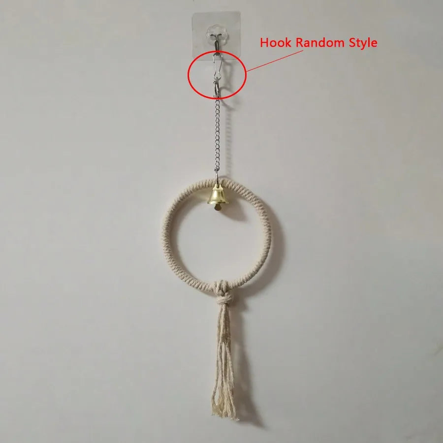 Hemp Rope Bird Toy Ring with Bell
