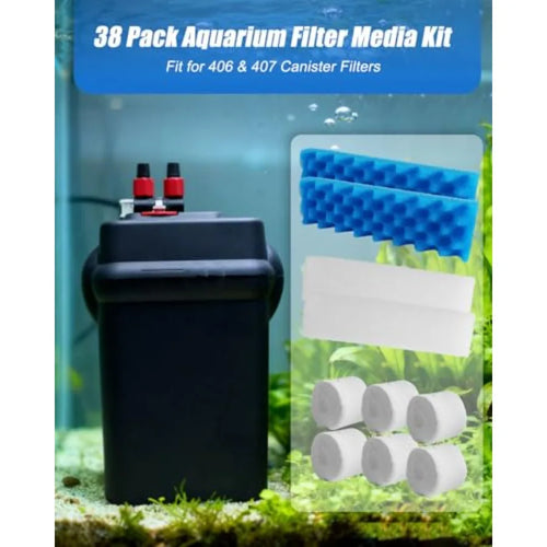 38 Pack Aquarium Filter Media Kit Fit for Fluval 406 407 Canister Filters Includes Water Polishing Pad Bio Foam Pad Foam Blocks